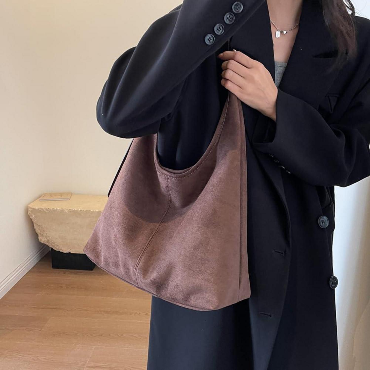 Wildleder Handtasche Damen Groß Vintage Hobo Umhängetasche