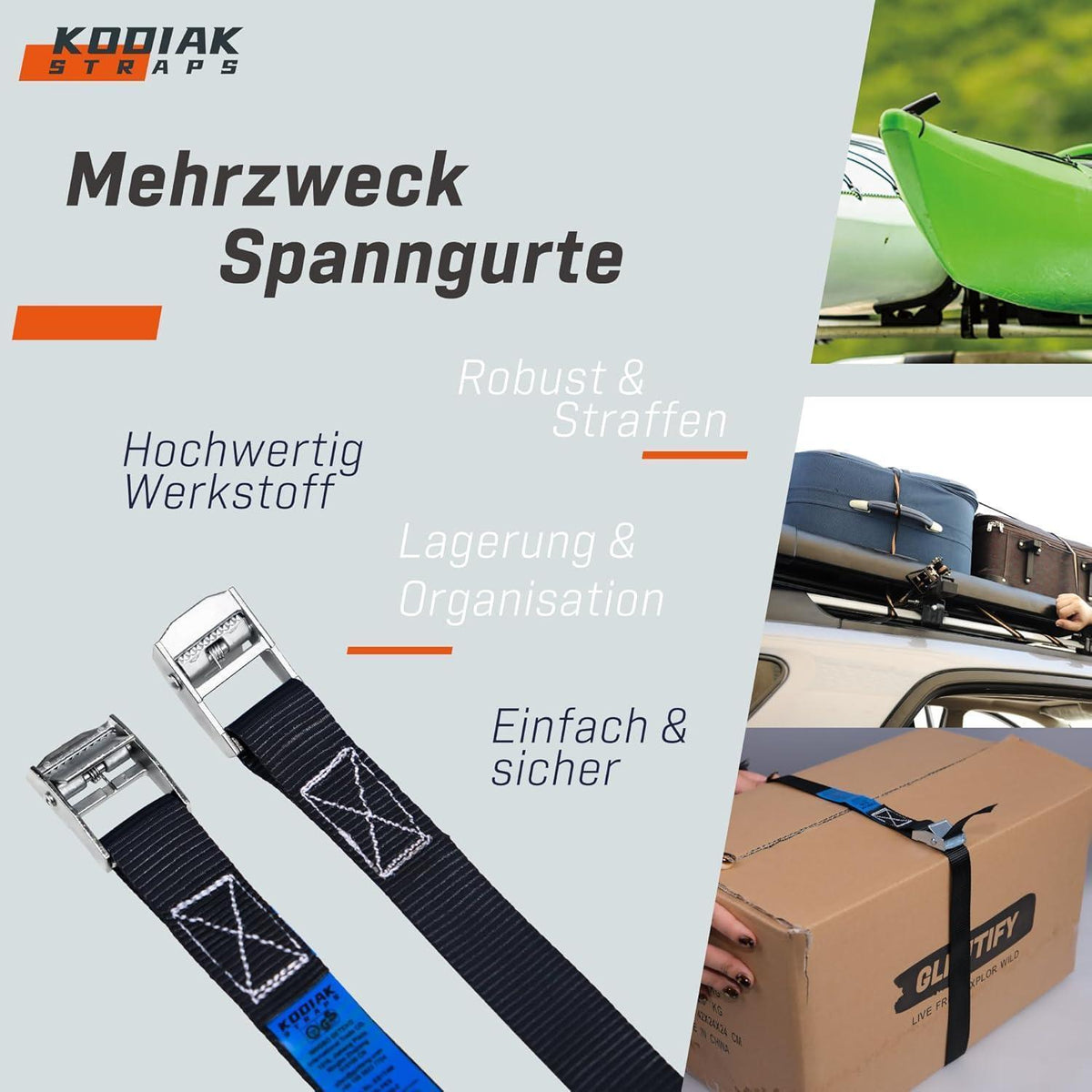 10 Spanngurte 4m, 250kg - Zurrgurte für Transport & Fahrrad