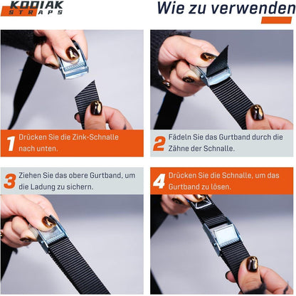 10 Spanngurte 4m, 250kg - Zurrgurte für Transport & Fahrrad