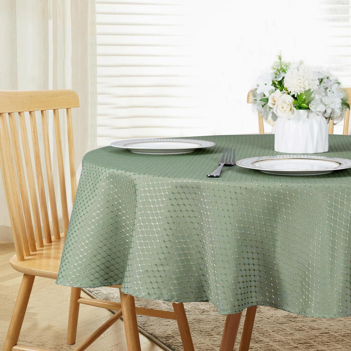 Runde Tischdecke 150 cm – Salbeigrün, Knitterfrei & Waschbar