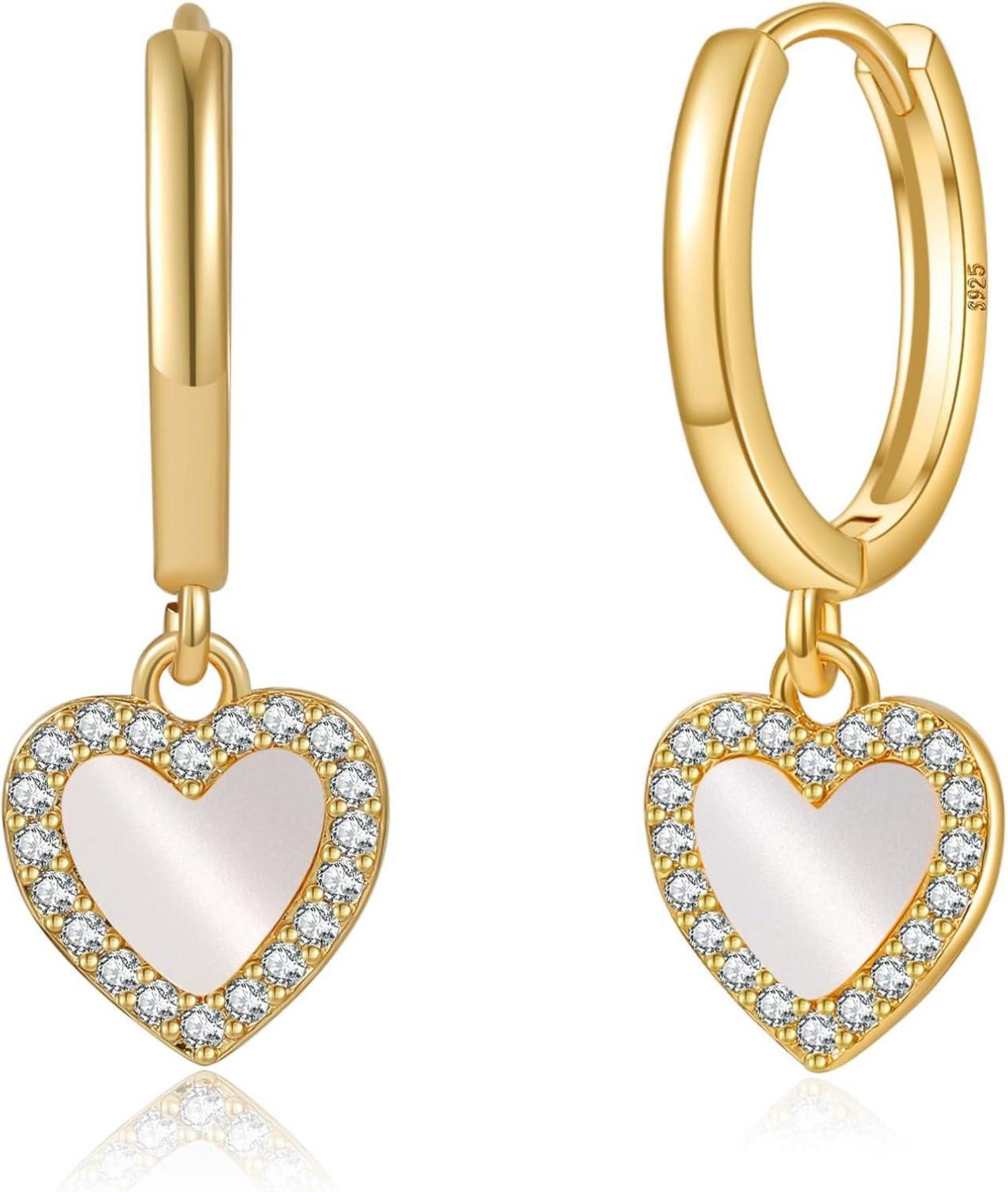 XOEMEL Ohrringe Silber 925 Herz Zirkonia Hängend Mini Creolen Gold