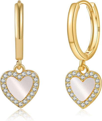XOEMEL Ohrringe Silber 925 Herz Zirkonia Hängend Mini Creolen Gold