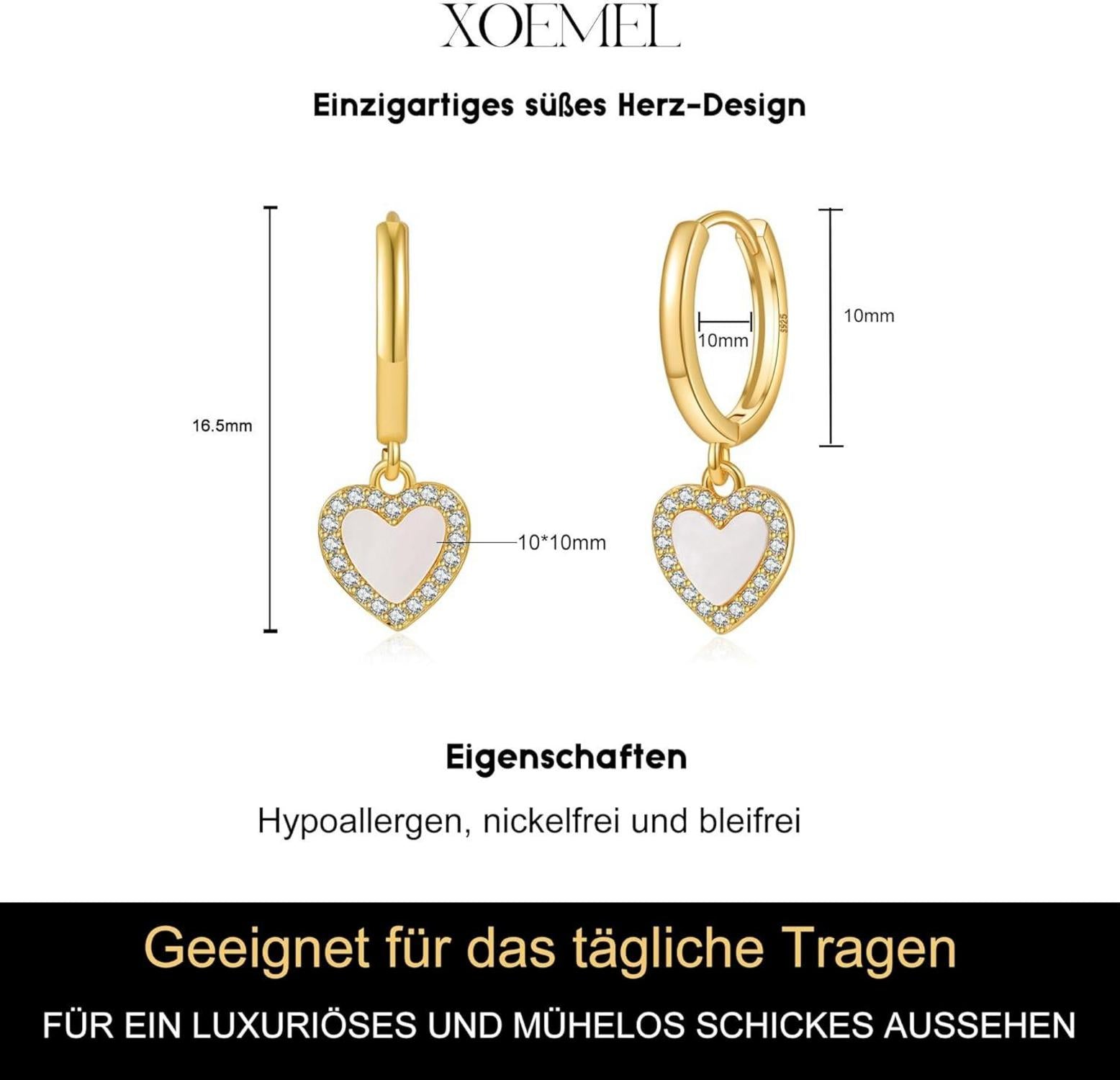 XOEMEL Ohrringe Silber 925 Herz Zirkonia Hängend Mini Creolen Gold