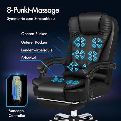 ALFORDSON Bürostuhl Lordosenstütze Armlehne Rückenlehne Massagefunktion höhenverstellbar Schwarz