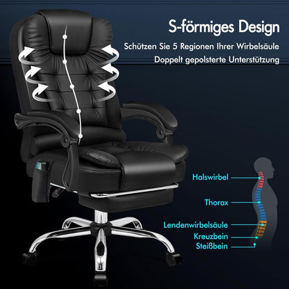 Bürostuhl mit Lordosenstütze Armlehne Rückenlehne Massage Schwarz