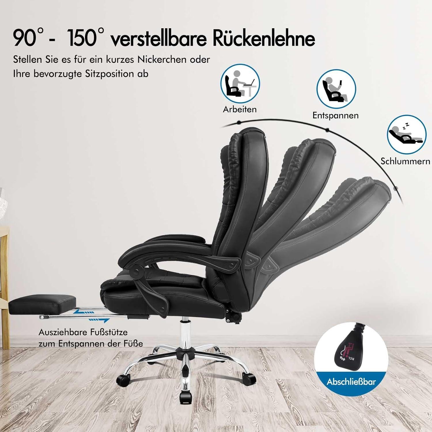 Bürostuhl mit Lordosenstütze Armlehne Rückenlehne Massage Schwarz