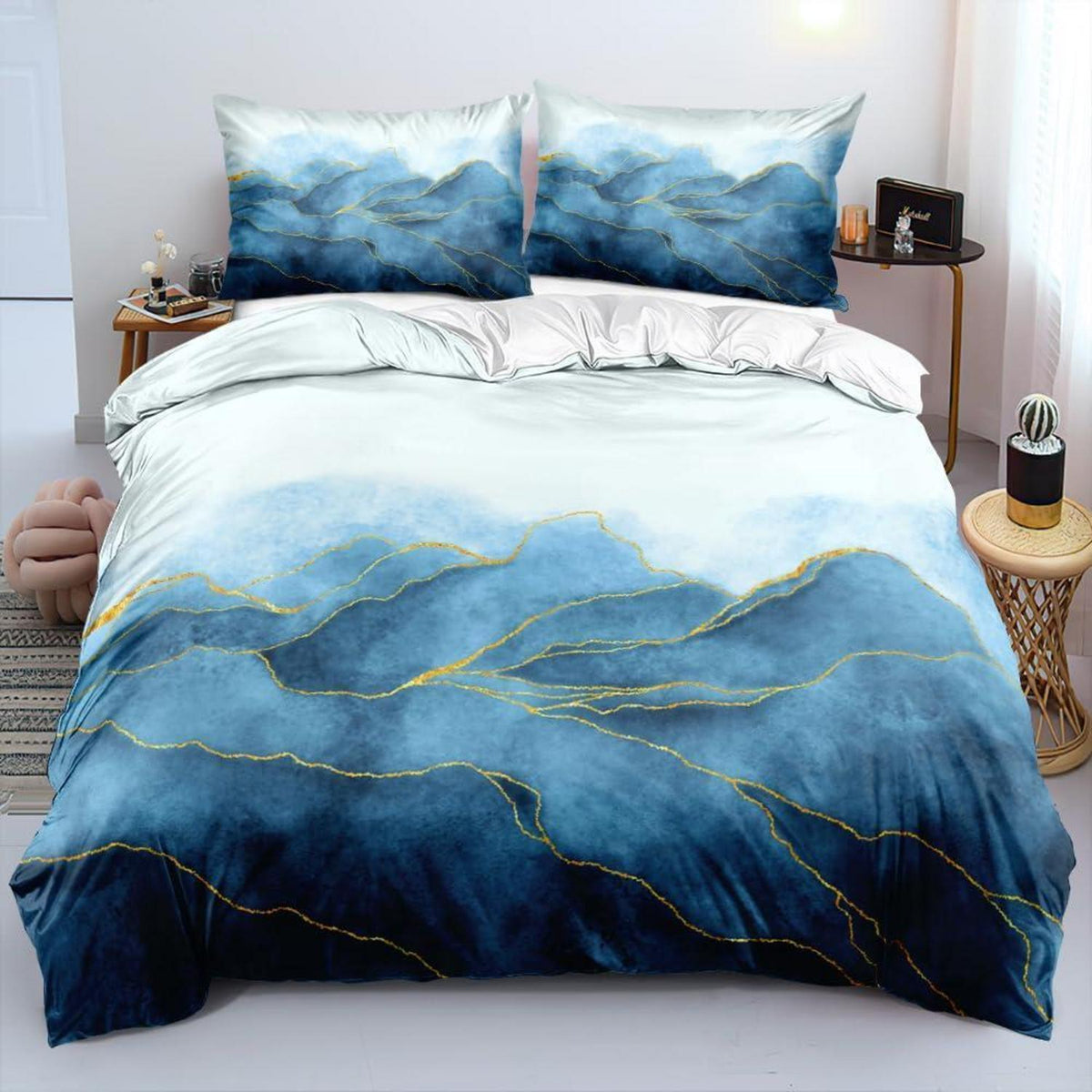 Marmor Bettwäsche Set 135x200 cm, Weiß Gold Mikrofaser