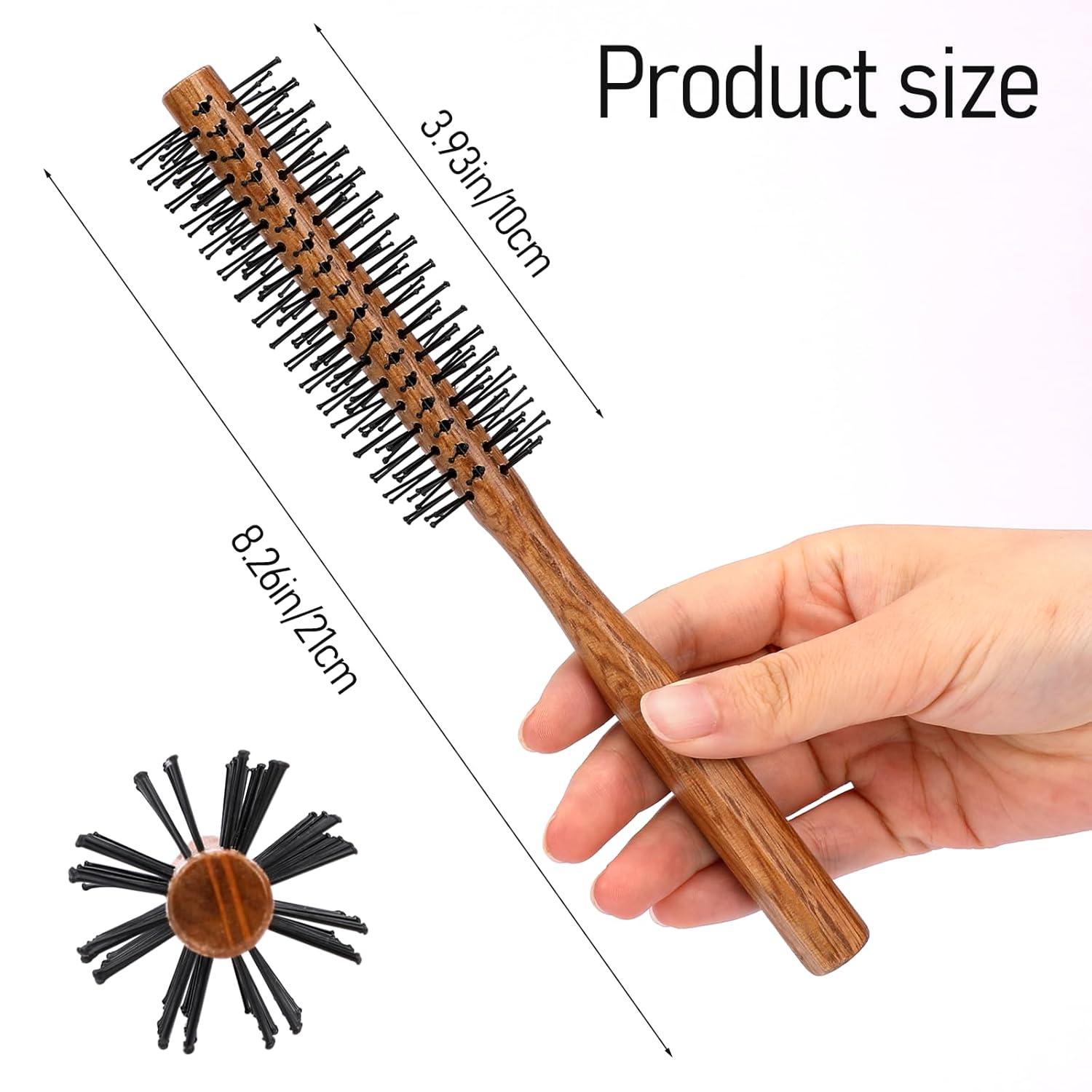 Kleine Rundbürste mit Holzgriff und Nylonborsten, Lockenbürste für Styling und Volumen