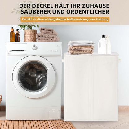 Wäschekorb mit Deckel & 3 Fächern – 160L Beige