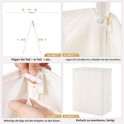 Wäschekorb mit Deckel & 3 Fächern – 160L Beige