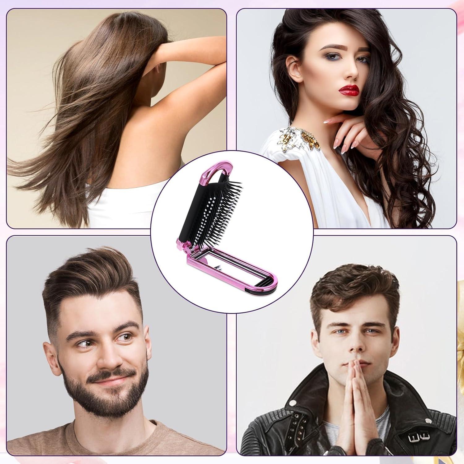 Mini faltbare Haarbürste mit Spiegel Nylonborsten für Frauen Männer