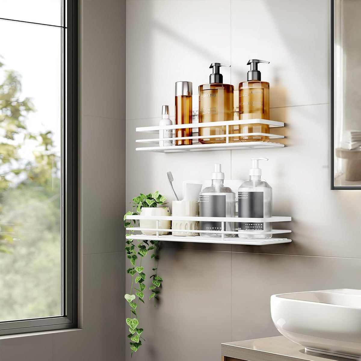 Duschablage ohne Bohren, 2 Stück, Weiß, Badezimmer Organizer