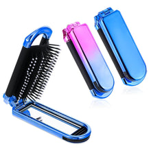 Faltbare Haarbürste mit Spiegel, Reise-Haarbürste 2er Set Pink & Blau