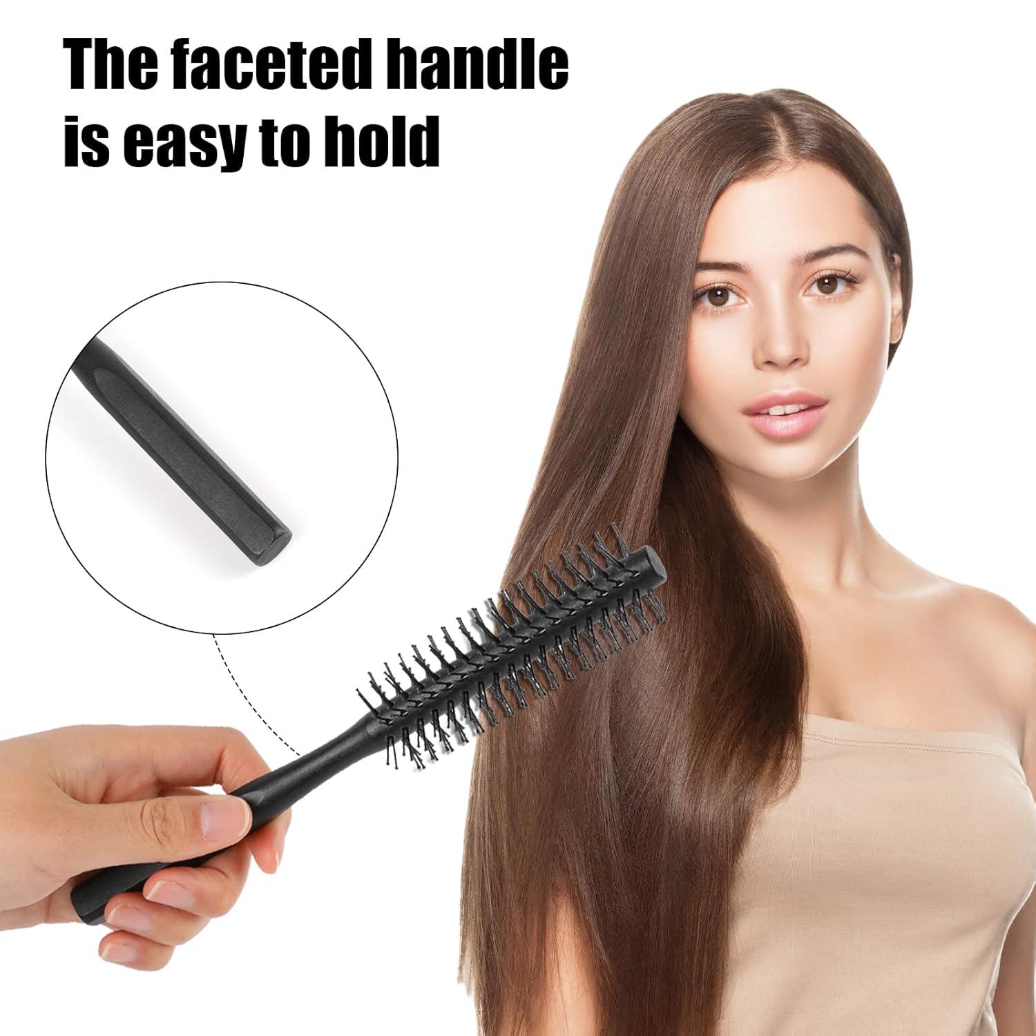Kleine runde Haarbürste mit Holzgriff für Locken und Föhnen