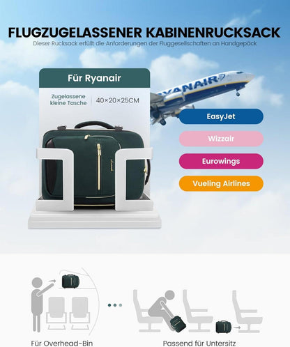 Handgepäck Rucksack 40x20x25 für Ryanair Flugzeug Damen