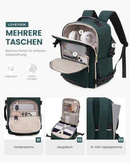 Handgepäck Rucksack 40x20x25 für Ryanair Flugzeug, Damen Herren, 14 Zoll
