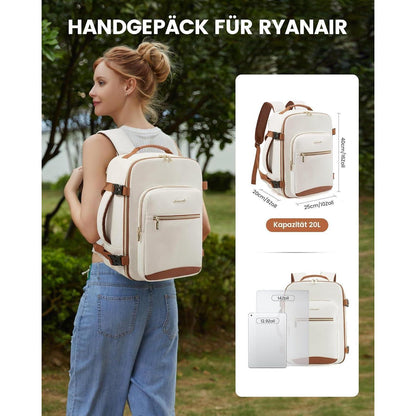 Handgepäck Rucksack 40x20x25cm, Reise Rucksack für Flugzeug, Laptopfach, Beige+braun