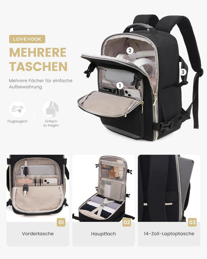Ryanair Handgepäck Rucksack 40x20x25 Schwarz 14 Zoll Laptop für Damen Herren