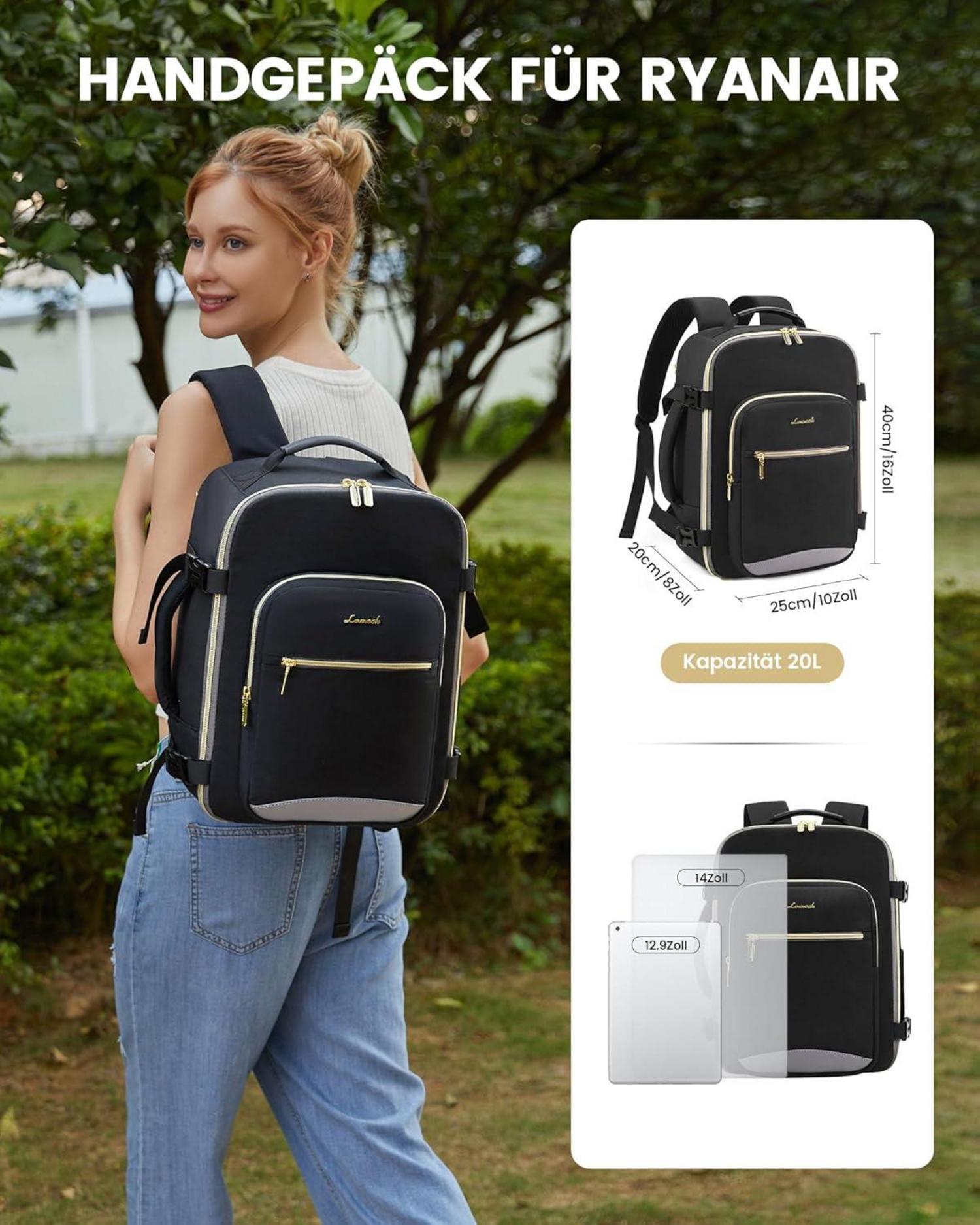 Ryanair Handgepäck Rucksack 40x20x25 Reiserucksack Schwarz