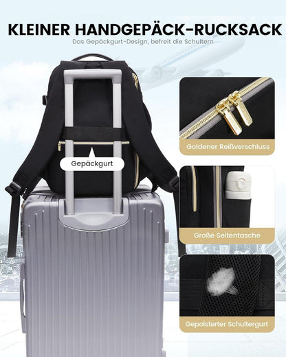 Handgepäck Rucksack 40x20x25 Schwarz 14 Zoll Laptop Damen Herren