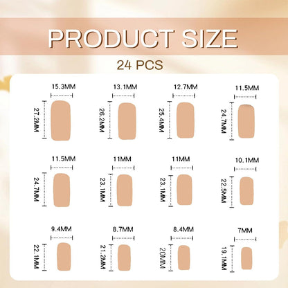 24 Stück Pink French Nails Press on Nails Kurz Quadrat