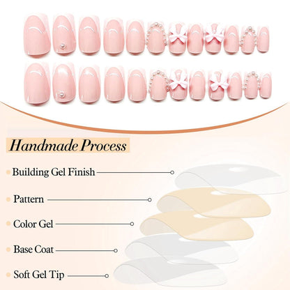 24 Stück Rosa Französisch Press on Nägel Set Kurz Quadrat False Nails