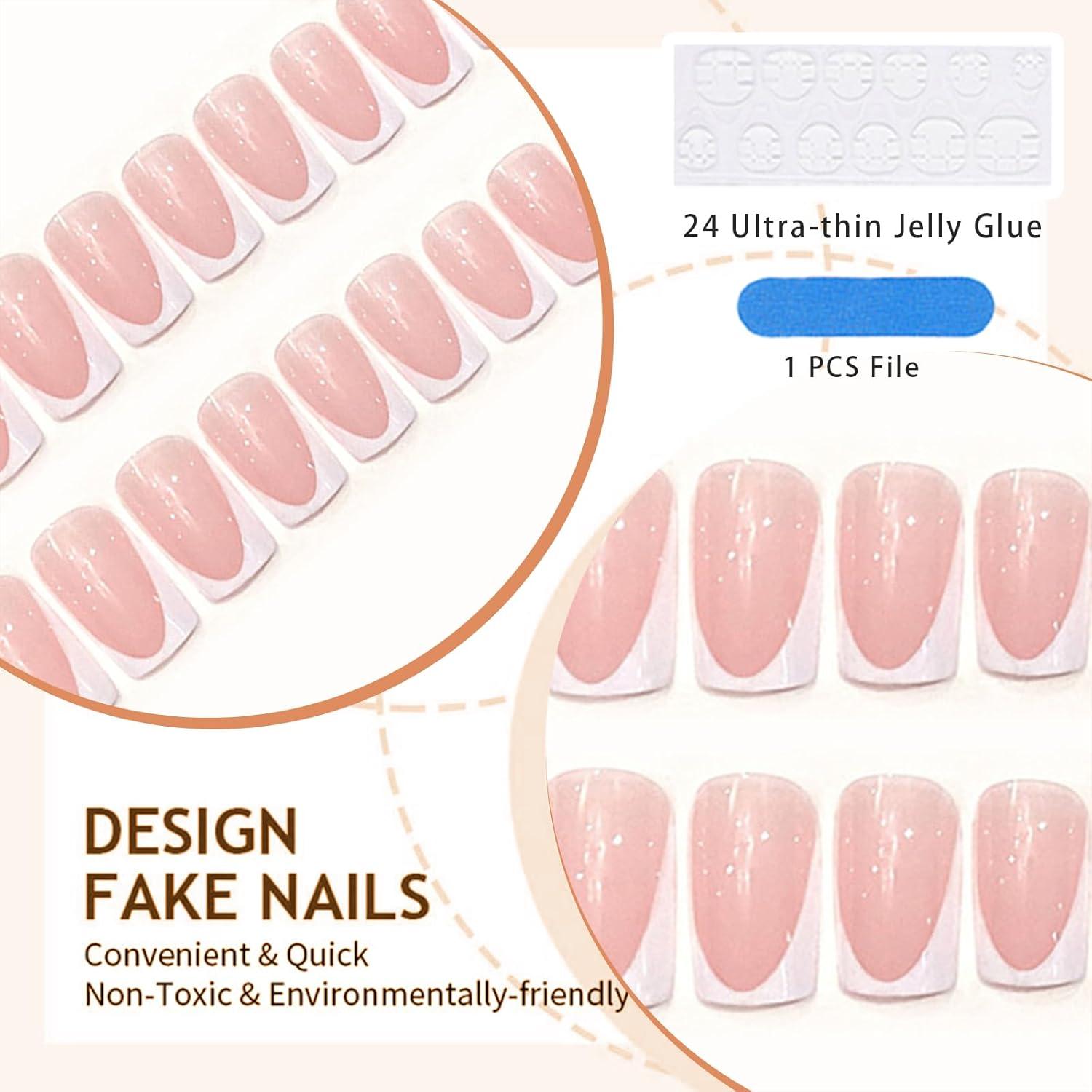 24-teiliges French Nails Kurz Flachkopf-Set mit weißem French Tip