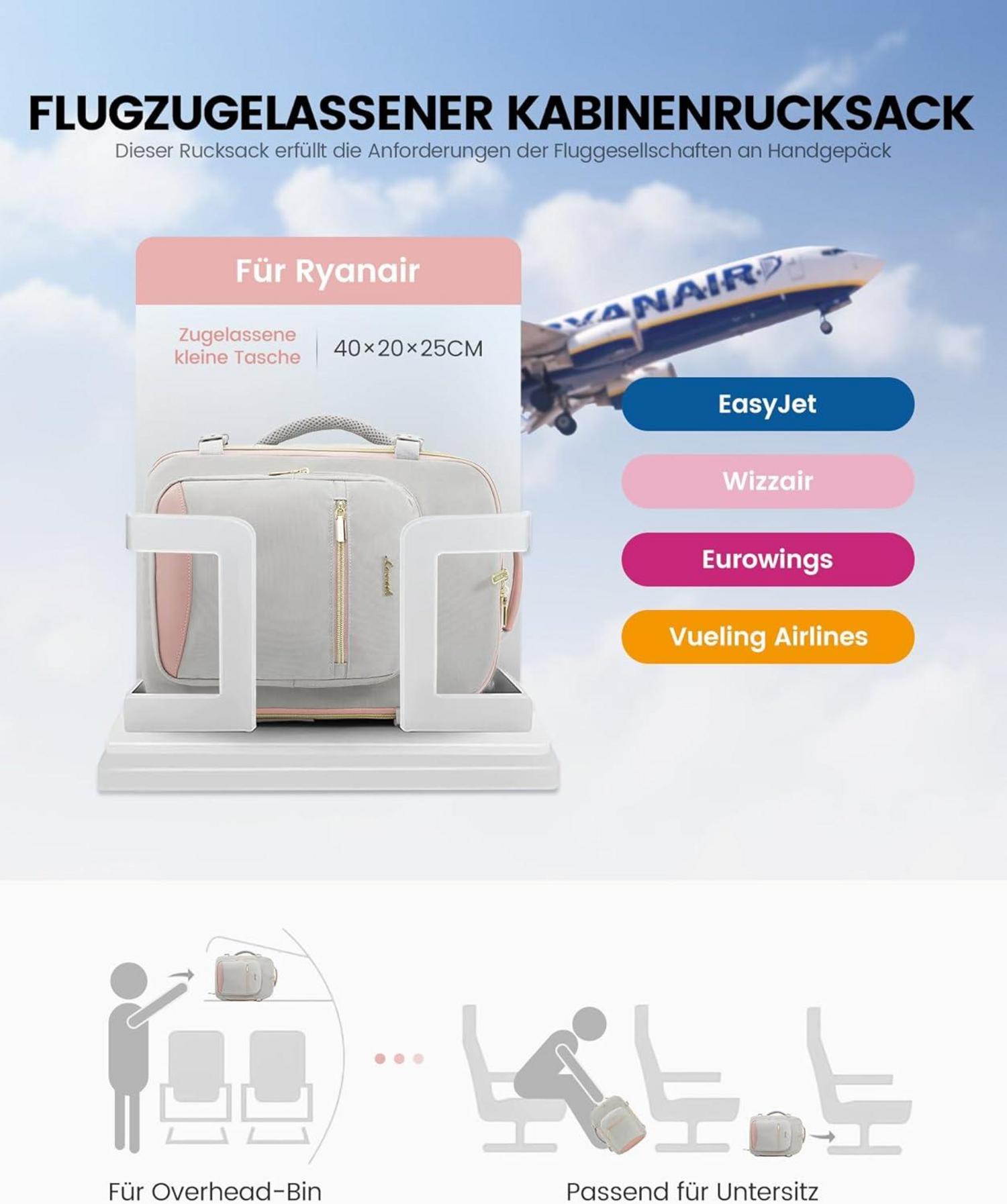 Handgepäck Rucksack 40x20x25, Reiserucksack für 14 Zoll