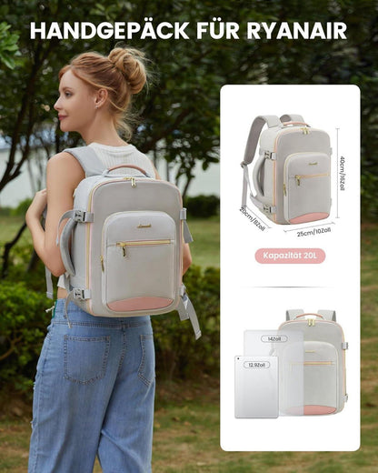 Ryanair Handgepäck Rucksack 40x20x25 für 14 Zoll Laptop, Damen Herren