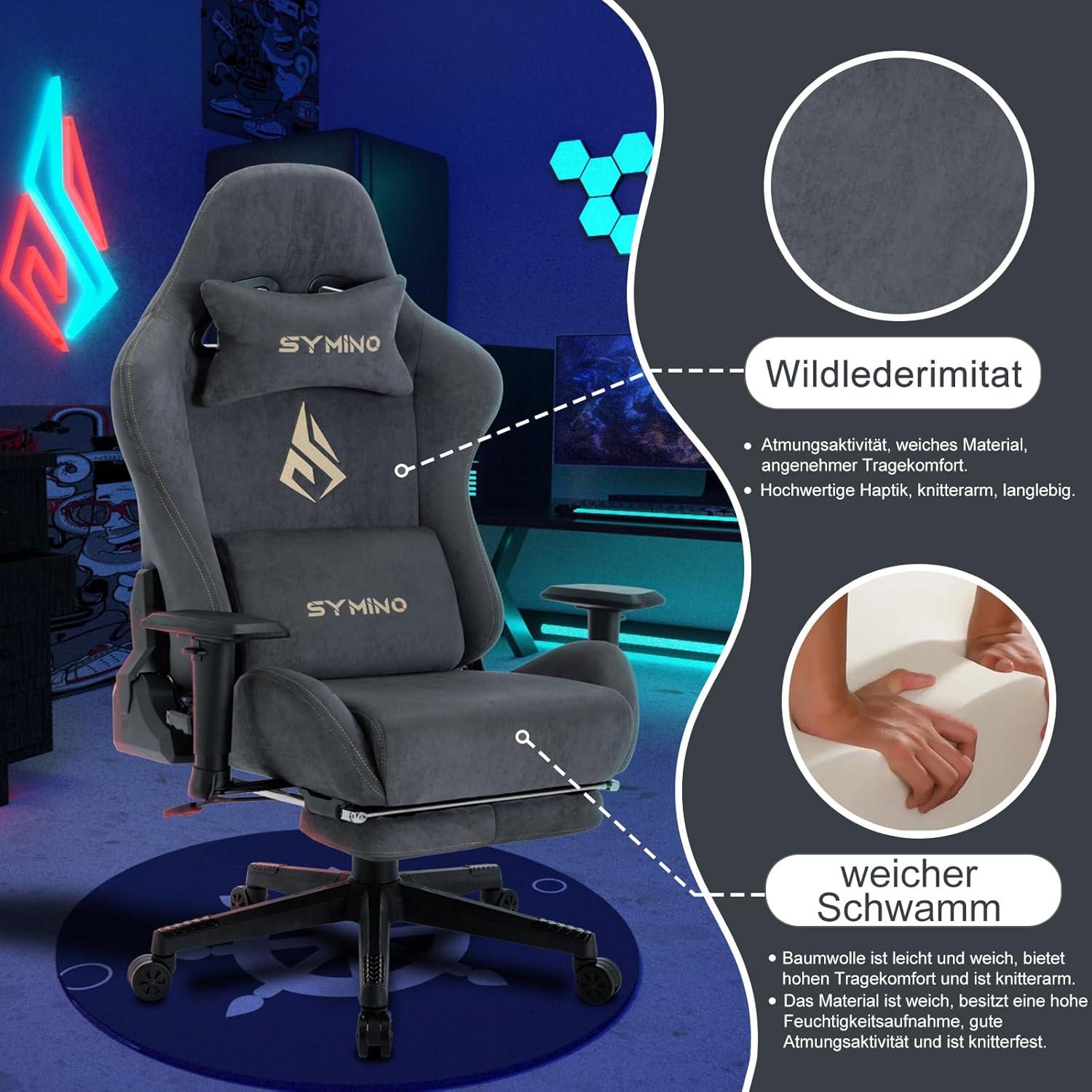 Gaming Stuhl, Bürostuhl aus Hochwertigem Stoff, Ergonomischer PC-Stuhl