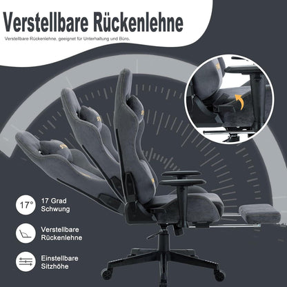 Gaming Stuhl Bürostuhl Hochwertiger Stoff Ergonomisch Verstellbar Grau