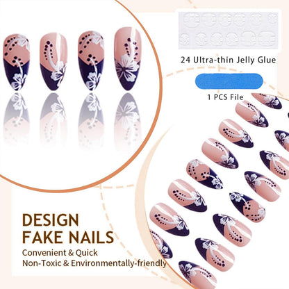 24-teiliges French Nails Press on Nails Set mit Blumen-Designs