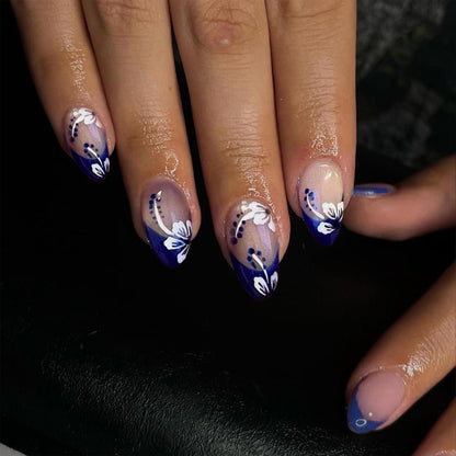 24 Stück French Nails Pink Nüdescht Acryl Nägel mit Blumen Designs