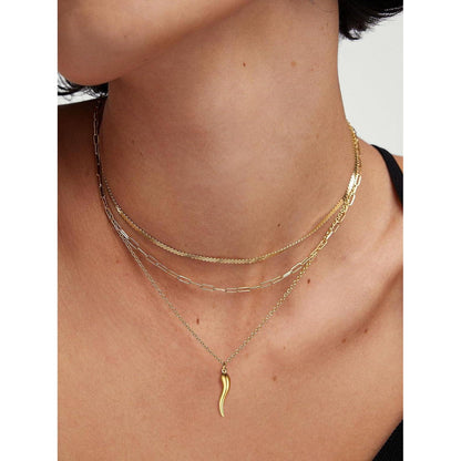 Italienisches Horn Halskette mit Anhänger, 14k Gelbgold vergoldet, Klein