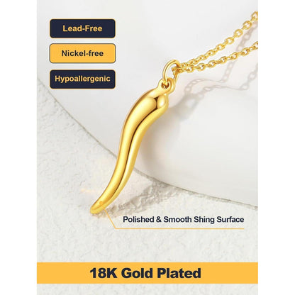 Italienisches Horn Halskette mit Anhänger, 14k Gelbgold vergoldet, Klein