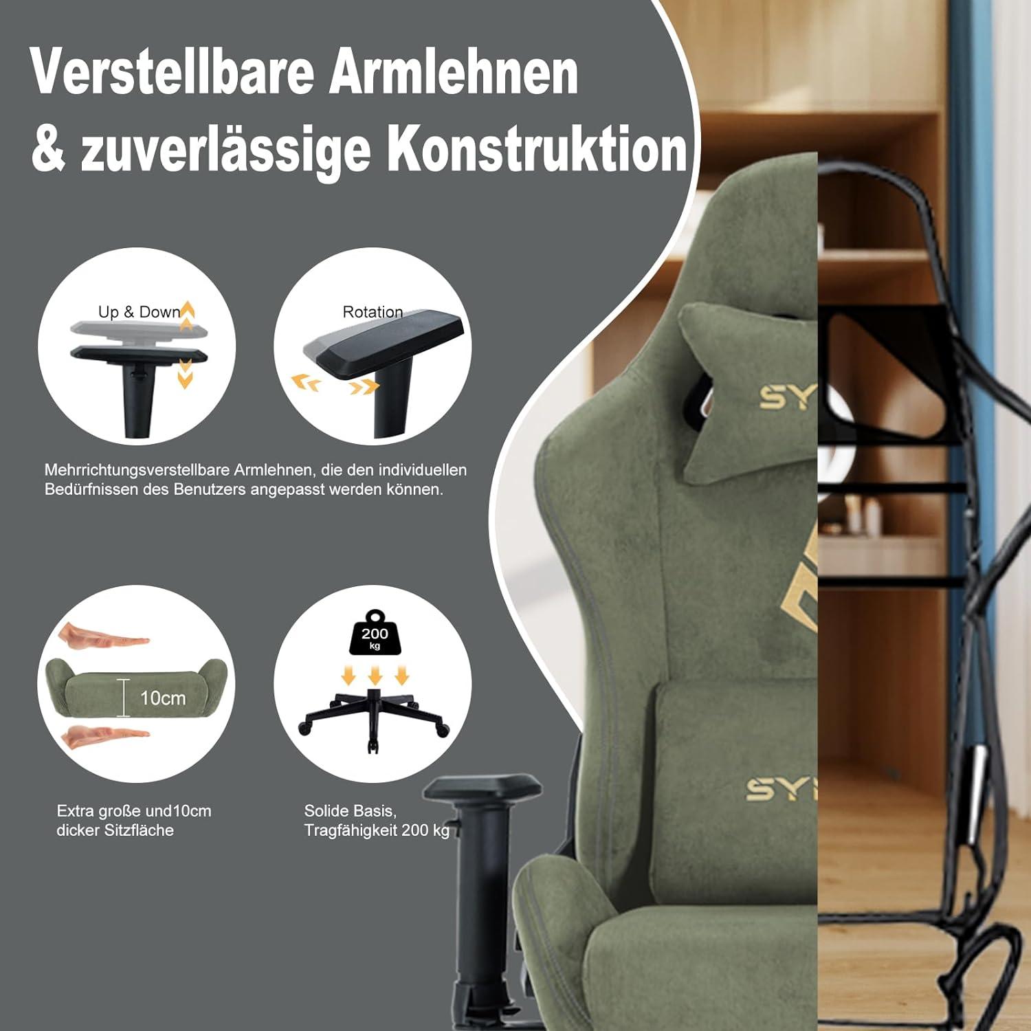 Symino Gaming Stuhl Hochwertiger Bürostuhl in Grün mit Massagefunktion