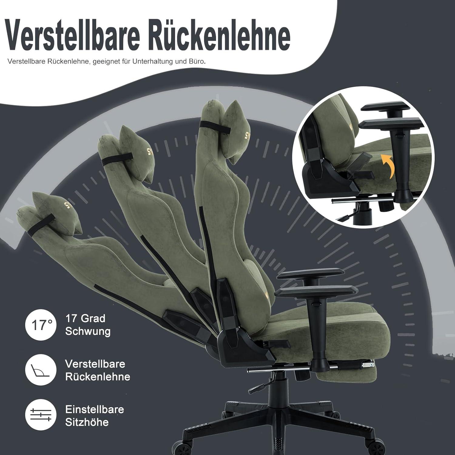 Symino Gaming Stuhl Bürostuhl Hochwertiger Stoff Grün Ergonomisch