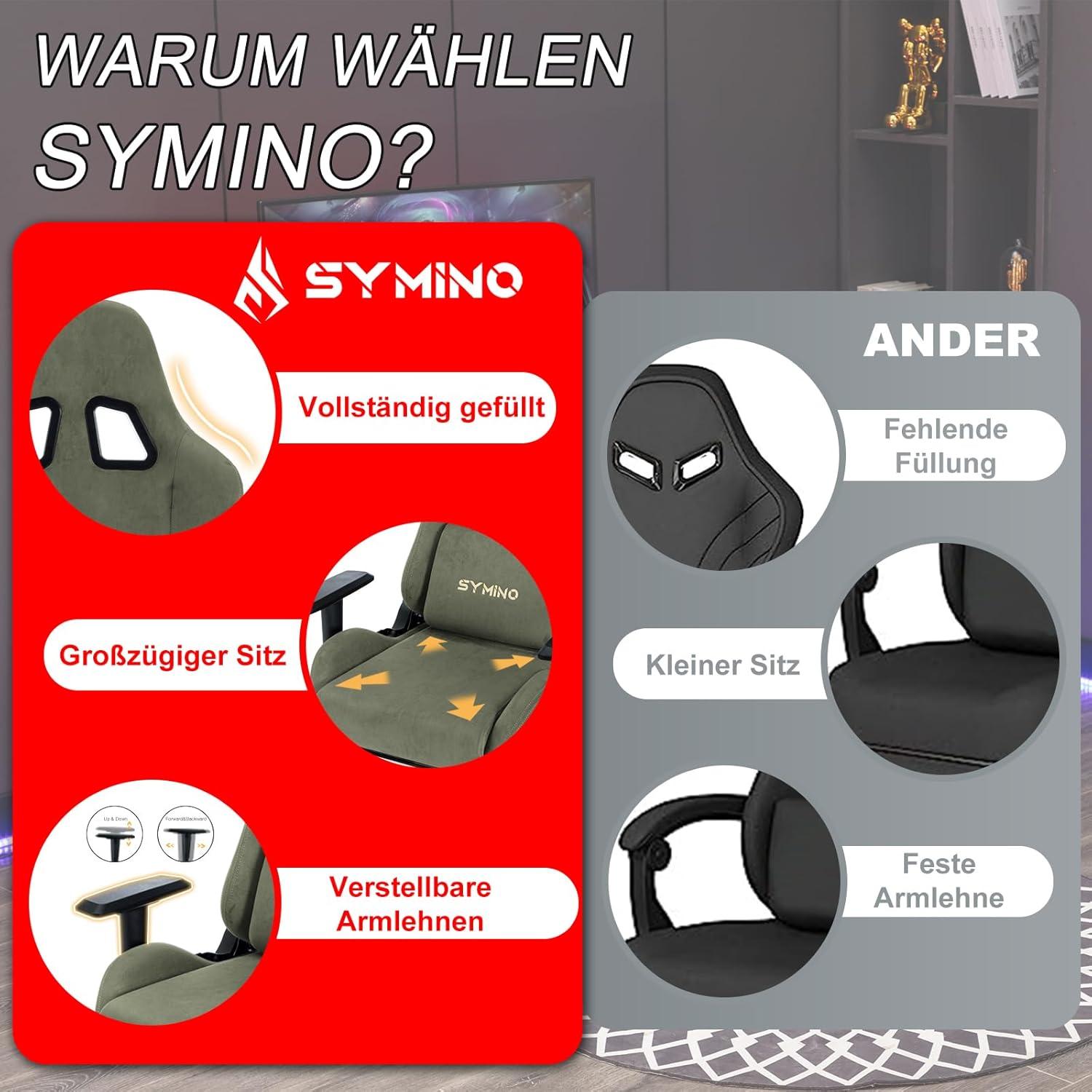 Symino Gaming Stuhl Atmungsaktiv Hochwertiger Stoff Grün Ergonomisch