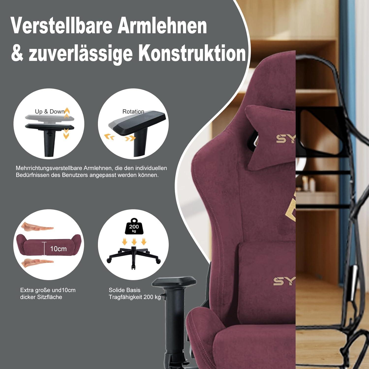 Gaming Stuhl Schwarz Rot Kunstfell Ergonomisch Drehbar Verstellbar