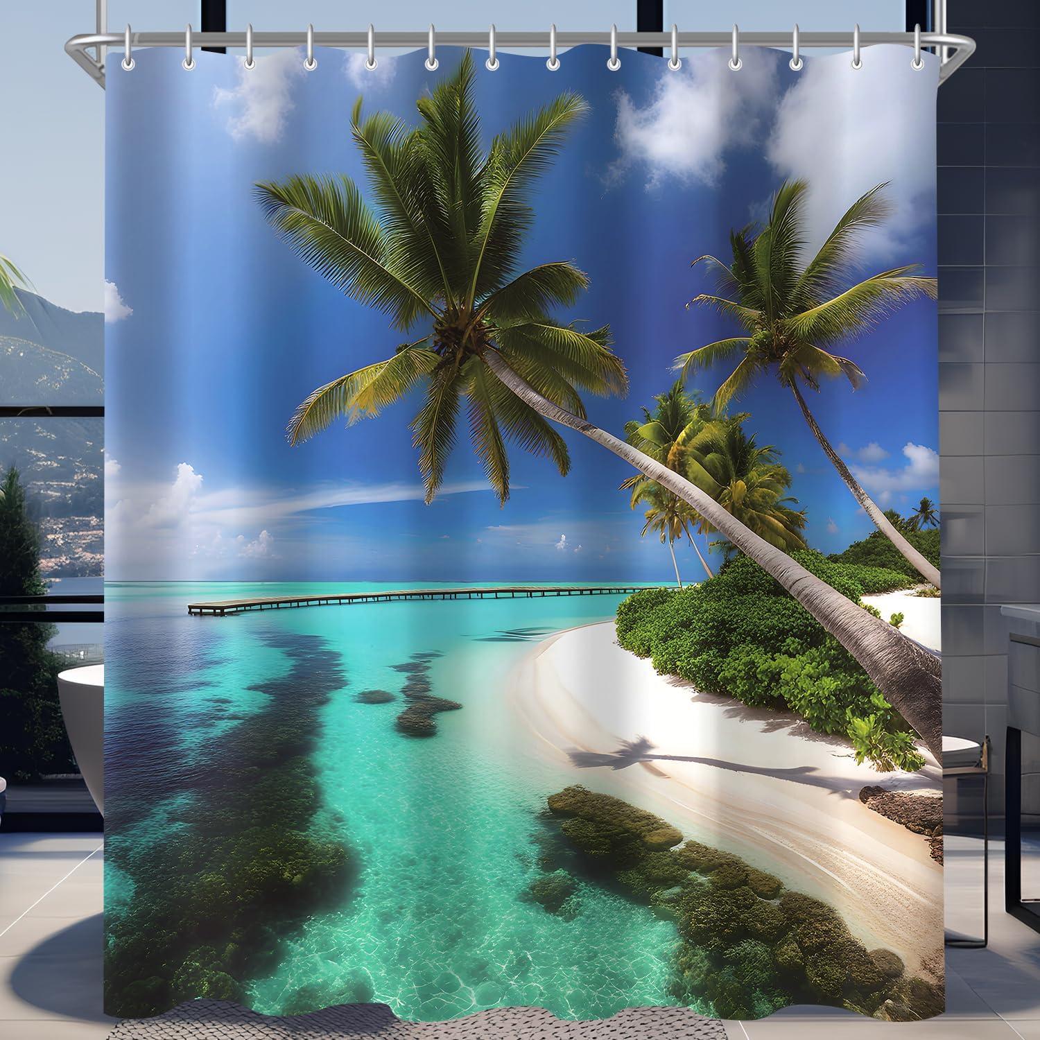 Duschvorhang Strandbaum 180x160cm Polyester 12 Ösen Wasserabweisend