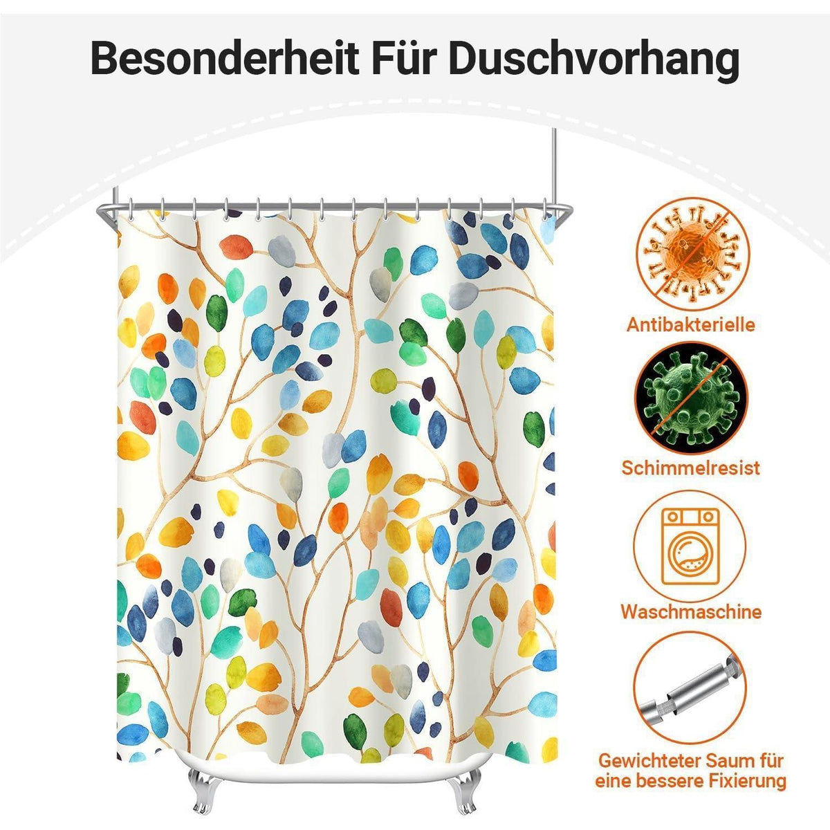 Bunter Baum Duschvorhang 180x200cm mit 12 Haken