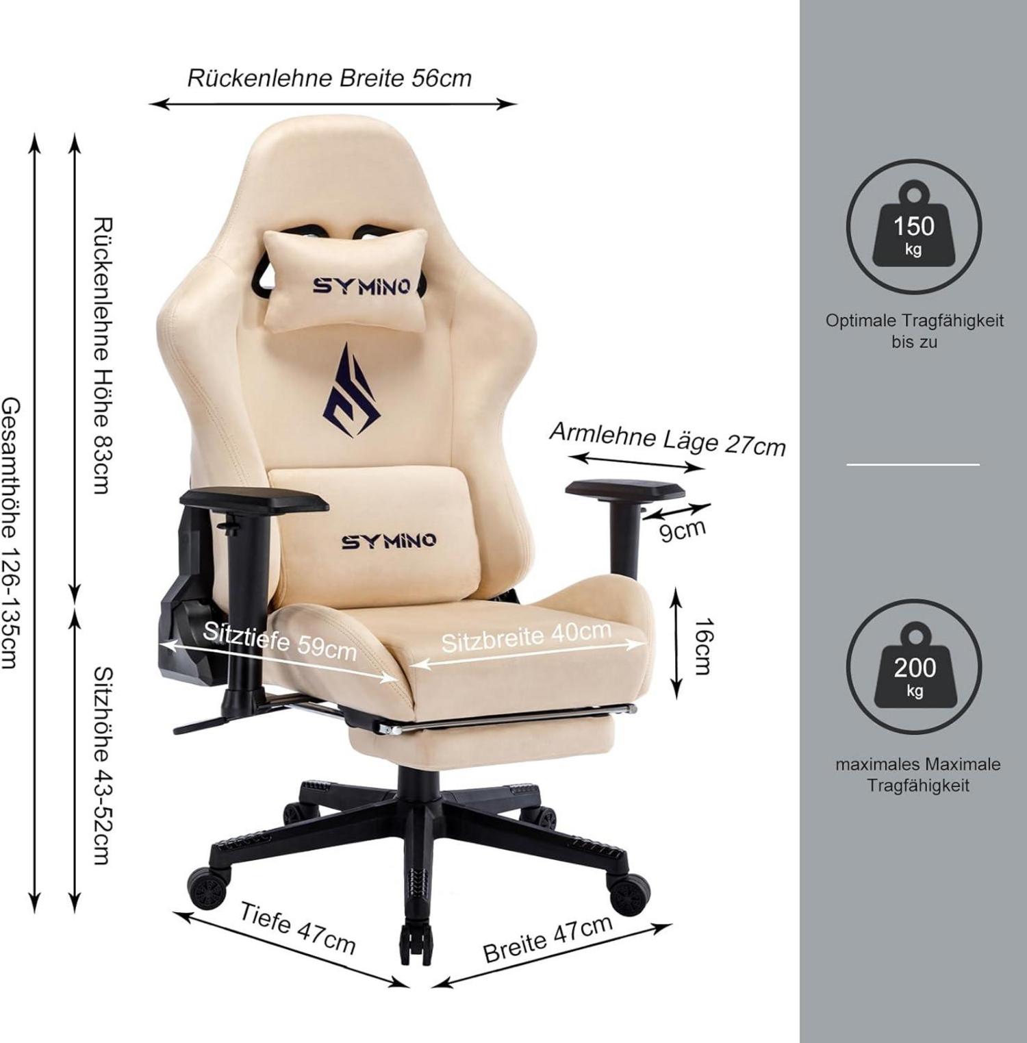 Symino Gaming Stuhl Schwarz Ergonomisch Verstellbar