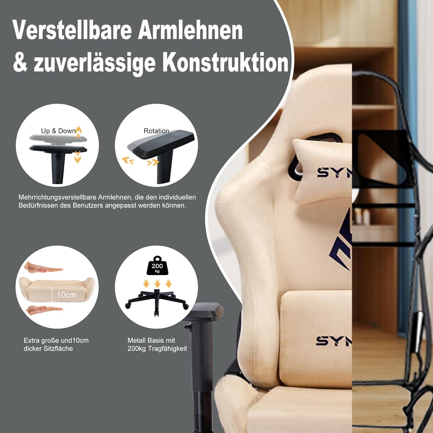 Symino Gaming Stuhl Hochwertiger Bürostuhl mit Massagefunktion, Schwarz