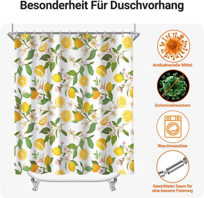 Duschvorhang Zitronenblätter 180x160cm Antischimmel Wasserdicht