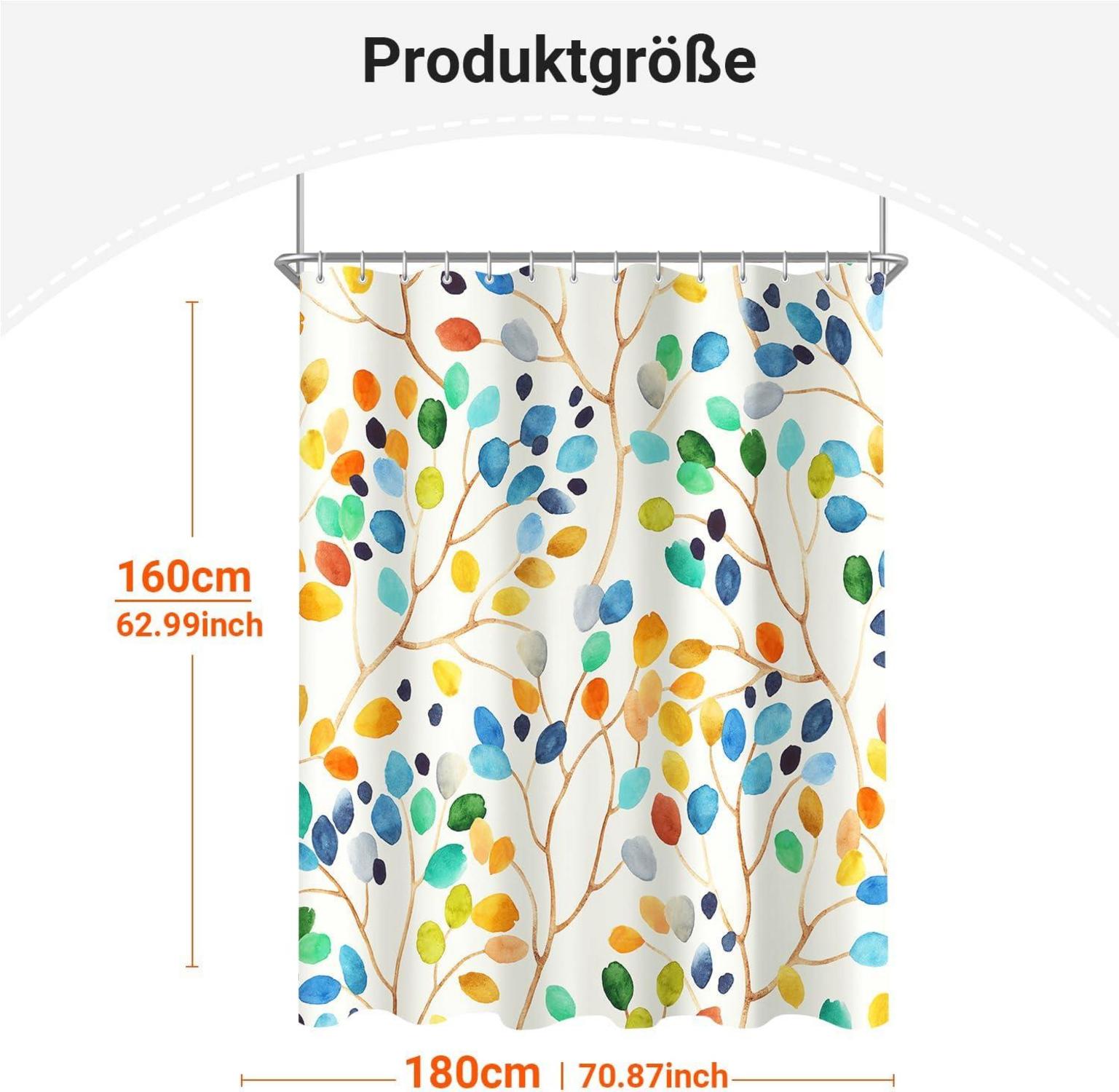 Duschvorhang Bunter Baum 180x160cm Antischimmel Textil Wasserdicht
