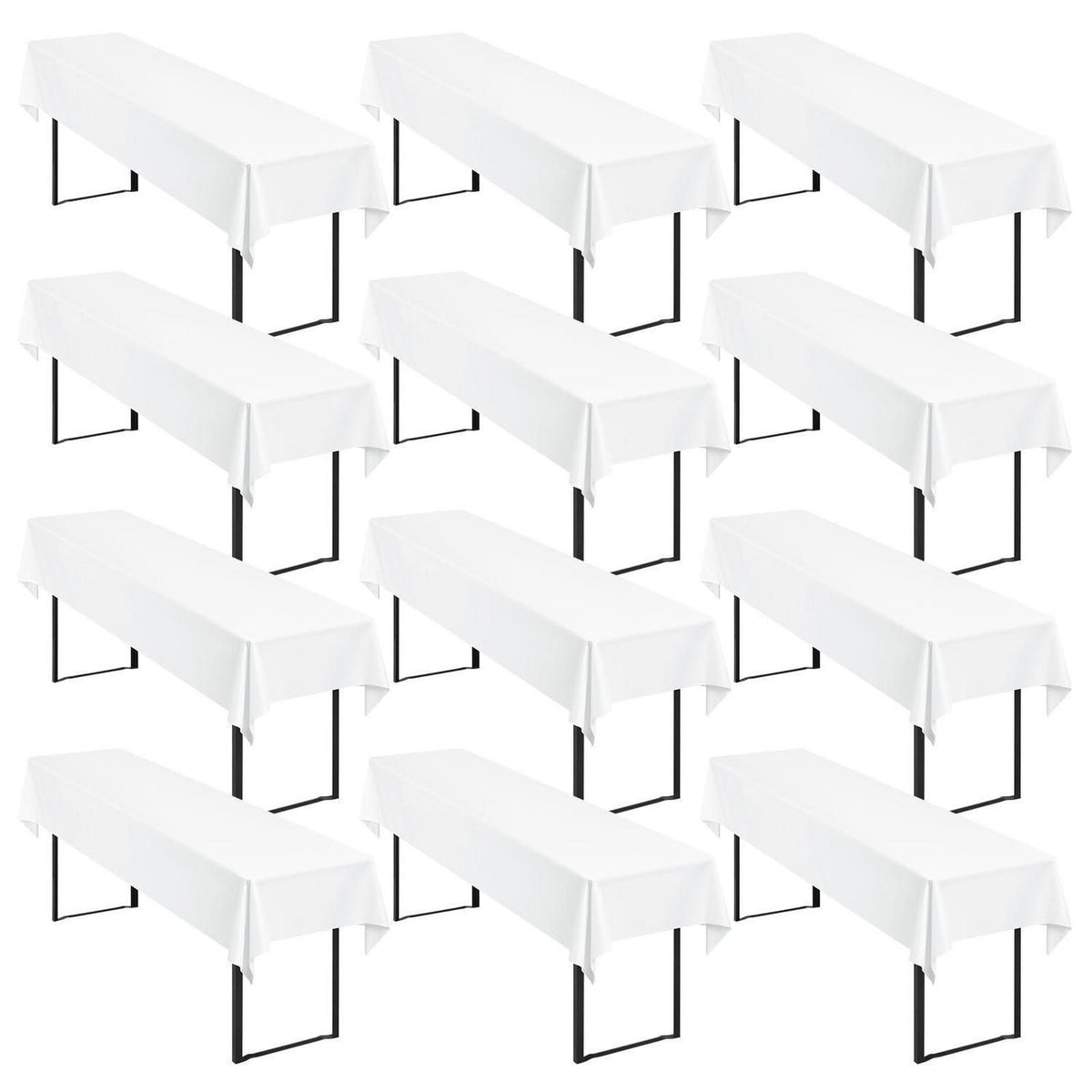 12x Weiße Biertisch Tischdecke 250x100cm – Waschbar & Pflegeleicht