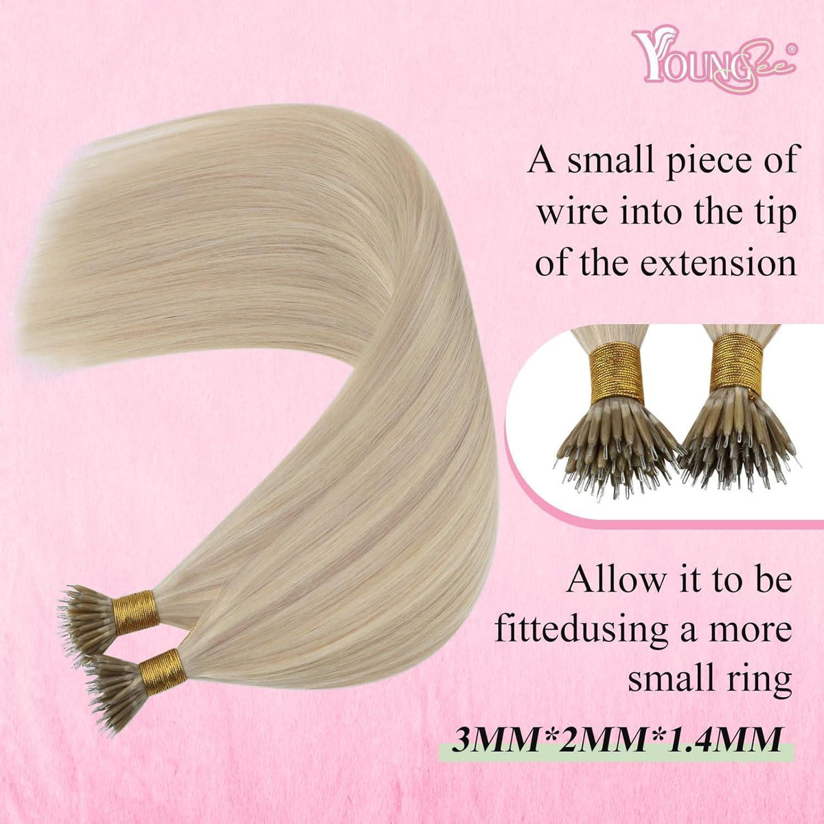 Aschblond Nanoring Extensions Echthaar 45cm – Haarverlängerung