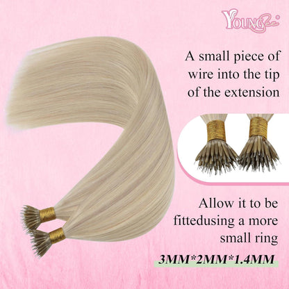 Aschblond Nanoring Extensions Echthaar 45cm – Haarverlängerung