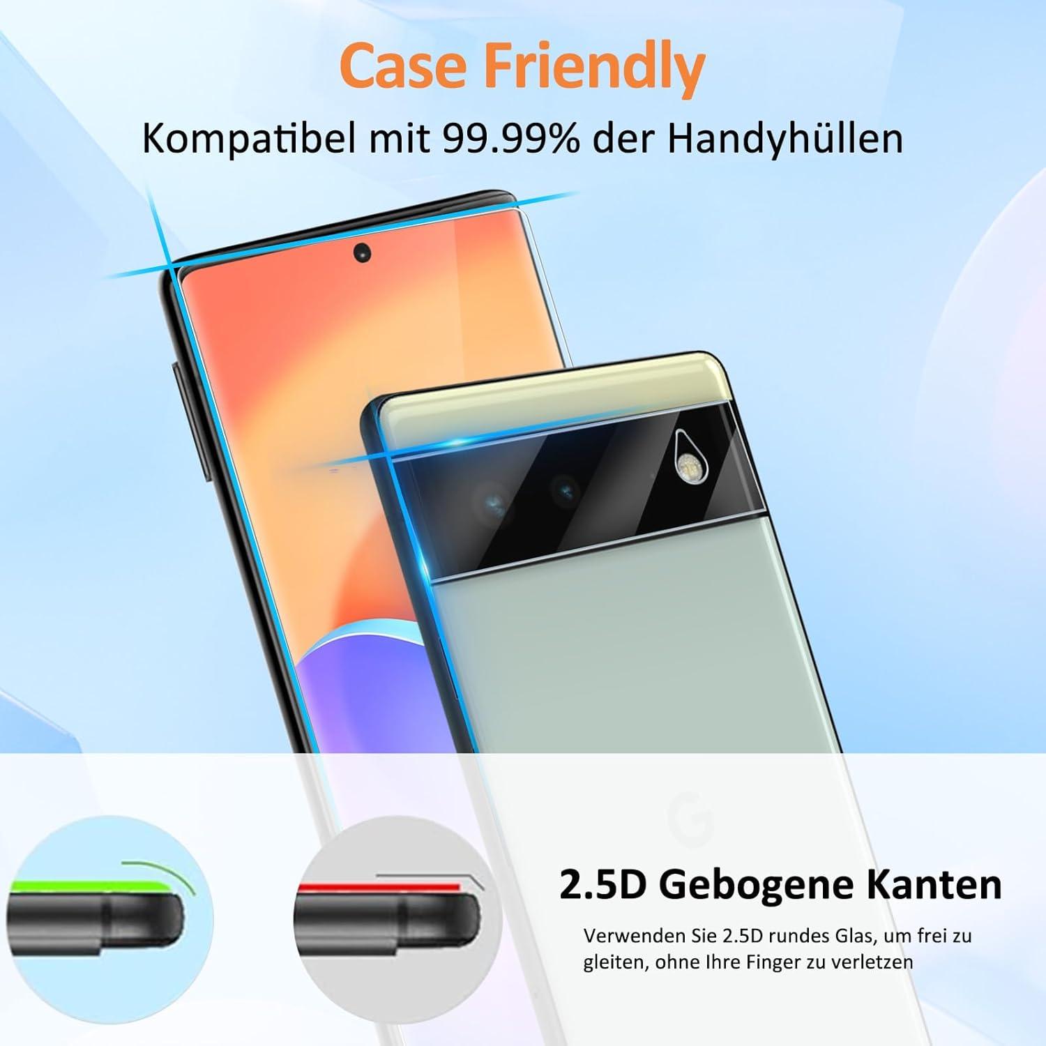 Agedate 2 Stück Schutzfolie + Kameraschutz für Google Pixel 6Panzerfolie 9H Klar Blasenfrei Displayschutzfolie Pixel 6