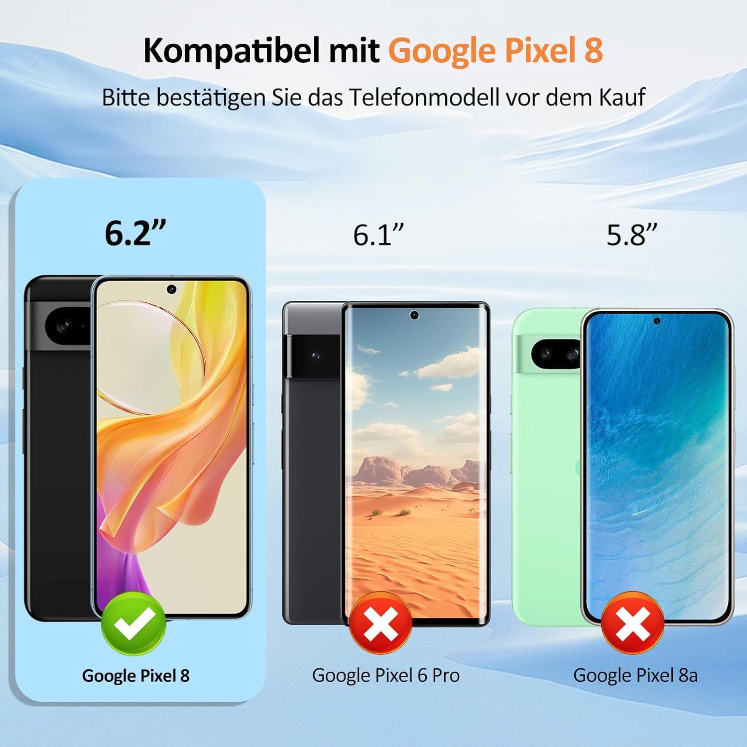 Agedate Panzerglas Google Pixel 8 Schutzfolie 2 Stück 9H